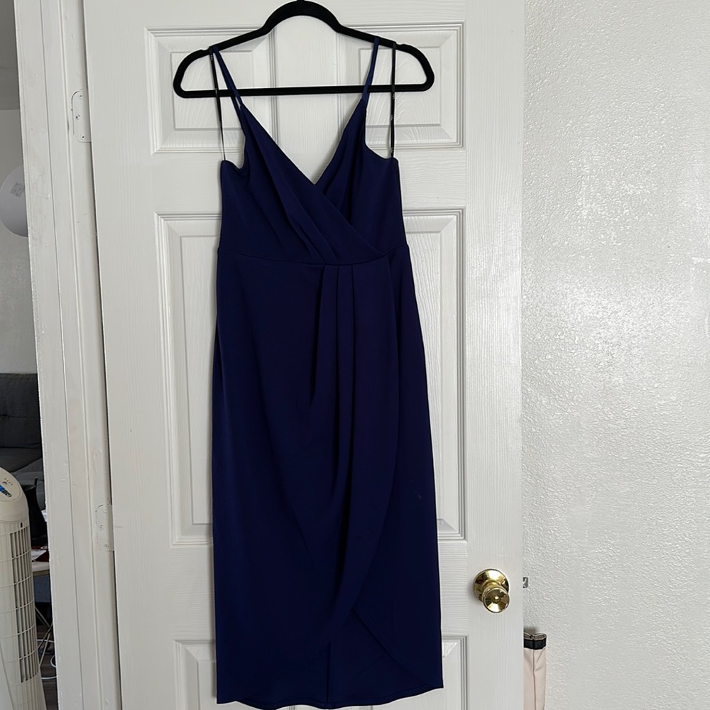 Lulus Special Guest Navy Blue Surplice Midi Dress